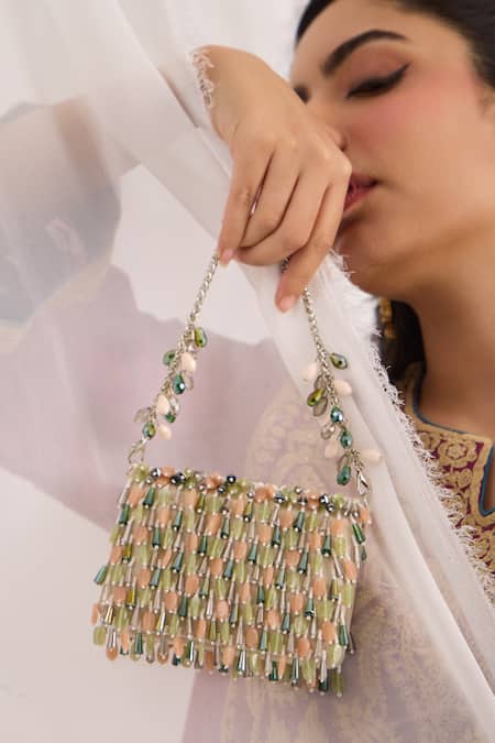 FOREVER NOOR_Multi Color Beads, Pearls Aurel Mini Embellished Bag _Online_at_Aza_Fashions