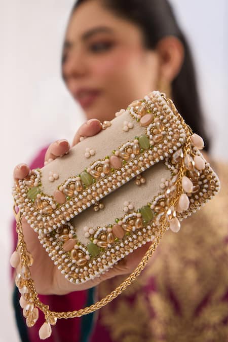 FOREVER NOOR_Multi Color Beads, Pearls, Chains Aurel Mini Bag _Online_at_Aza_Fashions