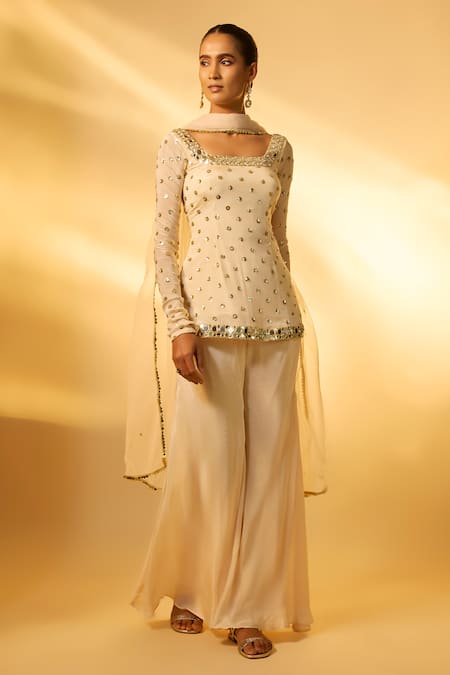 Vana Ethnics Sequins Mirror Work Top Palazzo Set 