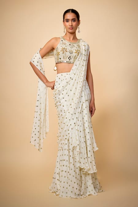 Vana Ethnics Sequin Work Pre-Draped Saree Set 