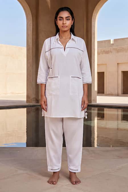 Anmol Kakad Mul Mul Stretch Cotton Long Shirt & Pant Set 