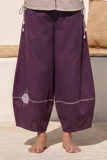 Buy_Anmol Kakad_Taupe Cotton, Muslin (mulmul) Embroidery Contrast Patch Work Shirt And Pant Set _Online_at_Aza_Fashions