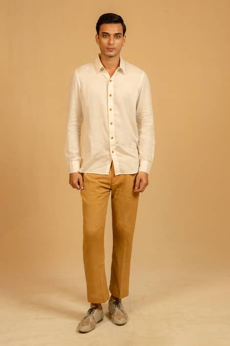 Gaurav katta_White Silk, Chanderi Shirt _Online_at_Aza_Fashions