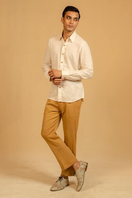 Buy_Gaurav katta_White Silk, Chanderi Shirt _Online_at_Aza_Fashions