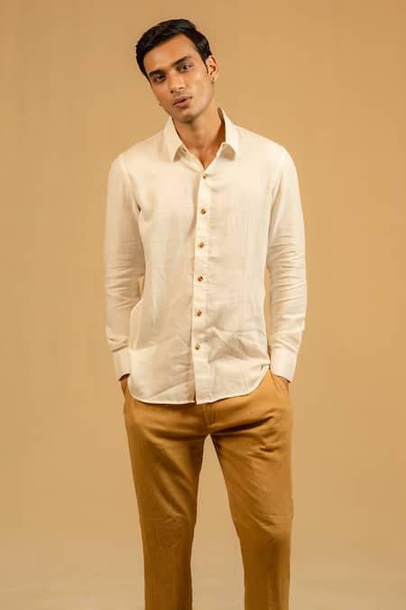 Gaurav katta_White Silk, Chanderi Shirt _at_Aza_Fashions