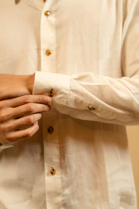 Shop_Gaurav katta_White Silk, Chanderi Shirt 
