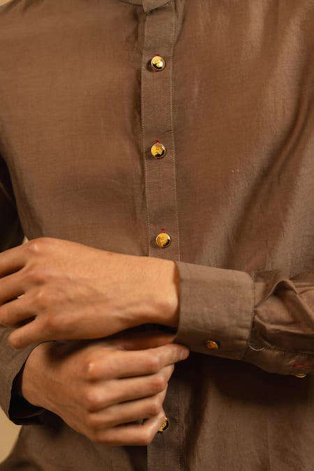 Shop_Gaurav katta_Brown Silk, Chanderi Shirt _Online_at_Aza_Fashions