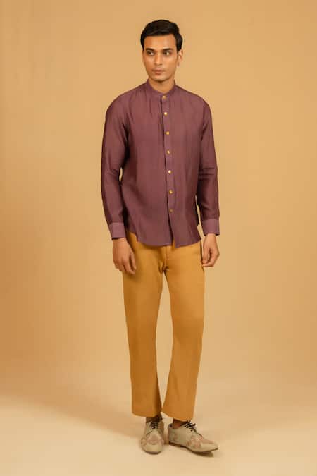 Gaurav katta_Pink Silk, Chanderi Shirt _Online_at_Aza_Fashions