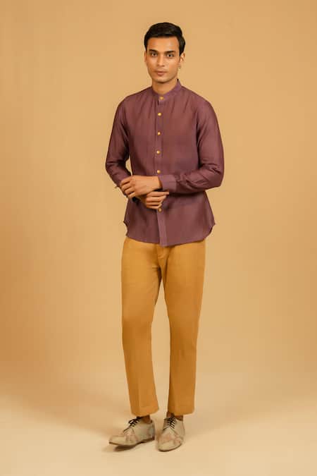 Buy_Gaurav katta_Pink Silk, Chanderi Shirt _Online_at_Aza_Fashions