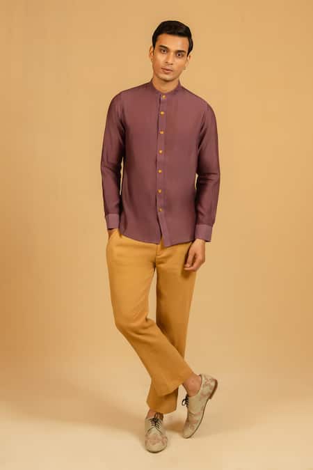 Shop_Gaurav katta_Pink Silk, Chanderi Shirt _Online_at_Aza_Fashions