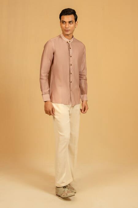 Gaurav katta_Pink Silk, Chanderi Shirt _Online_at_Aza_Fashions