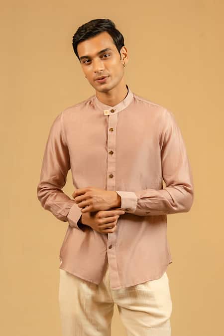 Buy_Gaurav katta_Pink Silk, Chanderi Shirt _Online_at_Aza_Fashions
