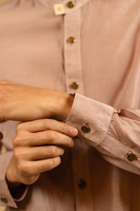 Gaurav katta_Pink Silk, Chanderi Shirt _at_Aza_Fashions