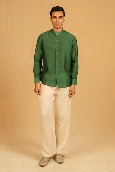Gaurav katta Mandarin Collar Silk Chanderi Shirt 