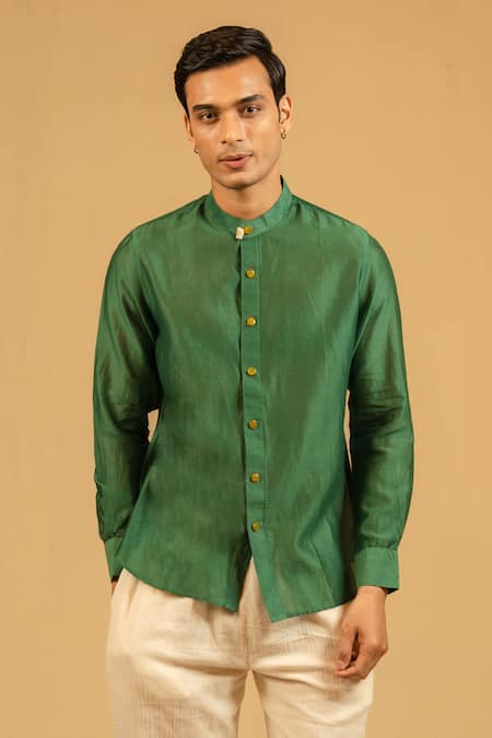 Gaurav katta Mandarin Collar Silk Chanderi Shirt 
