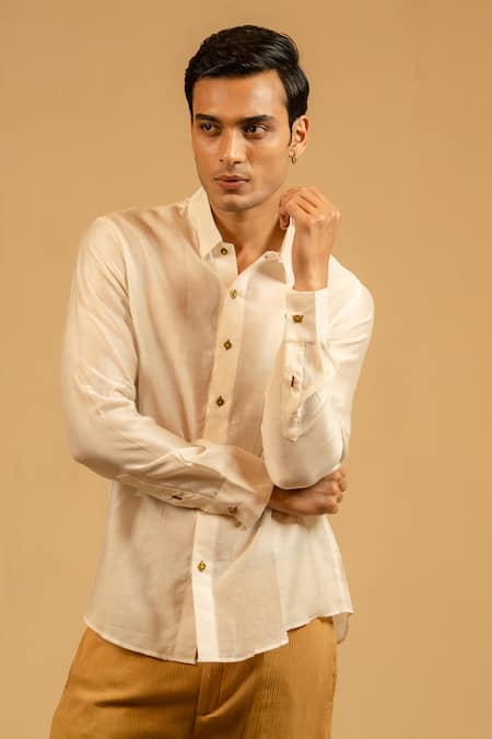 Buy_Gaurav katta_Ivory Silk, Chanderi Shirt 