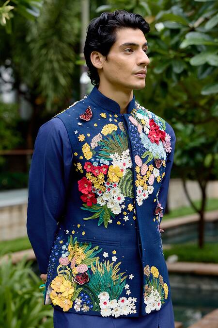 Sahil Kochhar Nivash Applique Embroidered Nehru Jacket 