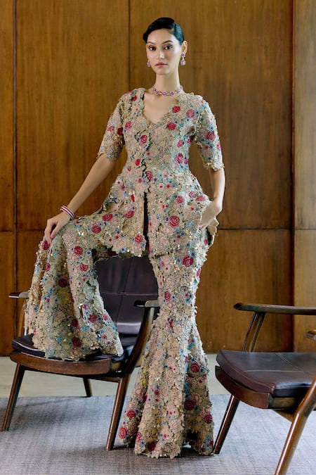 Sahil Kochhar Saivi Applique Work Tunic & Pant Set
