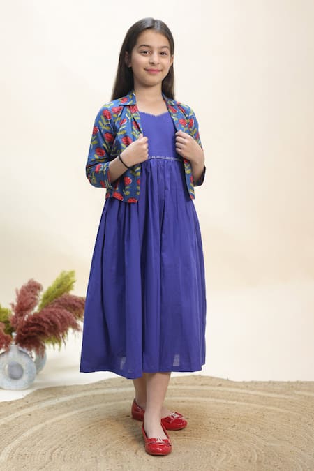 Kalp Indigo Petal Sundress With Jacket 