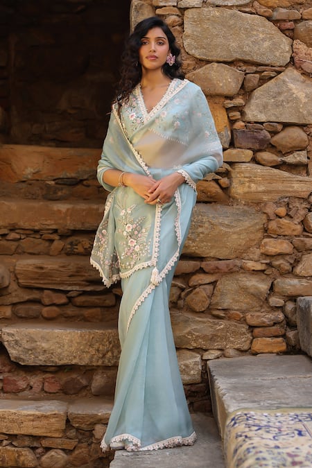 Label Niti Bothra Border Embroidered Organza Saree & Blouse Set 