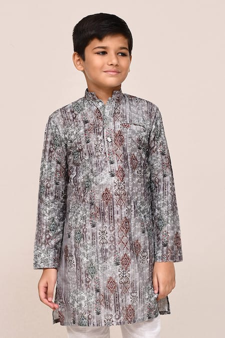 Buy_Jhambthreads_Multi Color Silk, Cotton Printed Kurta And Pant Set _Online_at_Aza_Fashions