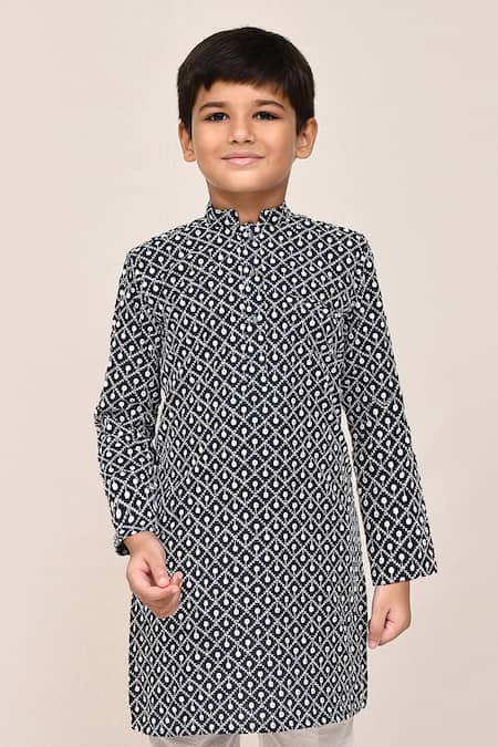 Buy Jhambthreads Blue Silk, Cotton Geometric Print Kurta Set Online at Aza Fashions Buy_Jhambthreads_Blue Silk, Cotton Geometric Print Kurta Set _Online_at_Aza_Fashions