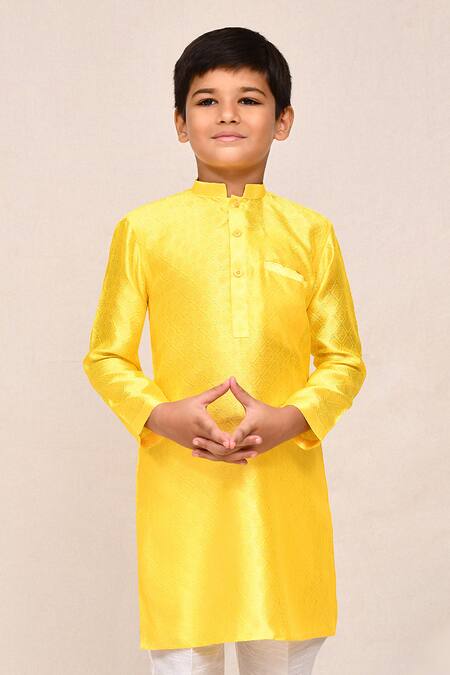 Buy_Jhambthreads_Yellow Silk, Cotton Geometric Pattern Kurta And Pant Set _Online_at_Aza_Fashions