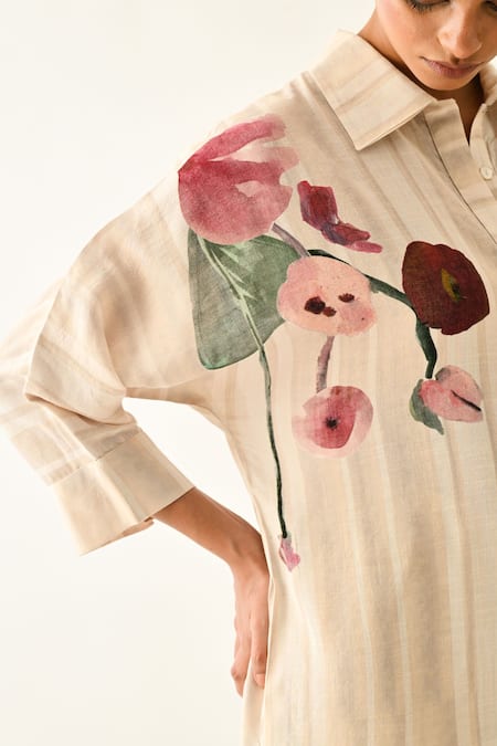 OFRIDA_Off White Cotton Collared Solistice Midi Dress _Online_at_Aza_Fashions