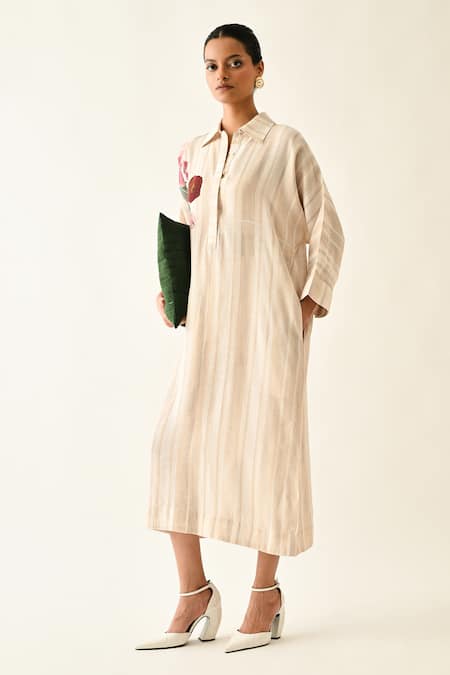 Shop_OFRIDA_Off White Cotton Collared Solistice Midi Dress _Online_at_Aza_Fashions