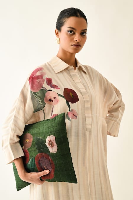 OFRIDA_Off White Cotton Collared Solistice Midi Dress _at_Aza_Fashions