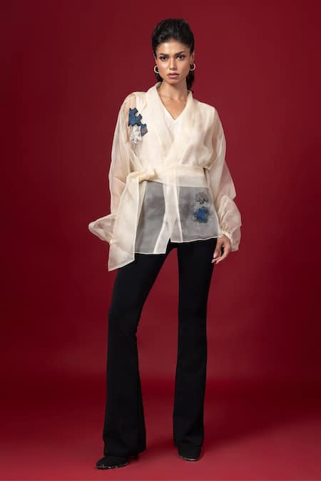 Label Shristi Chetani Placement Embroidered Sheer Top 