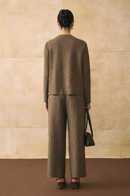 Pleats By Aruni Ganni Flower Textured Top & Pant Set 