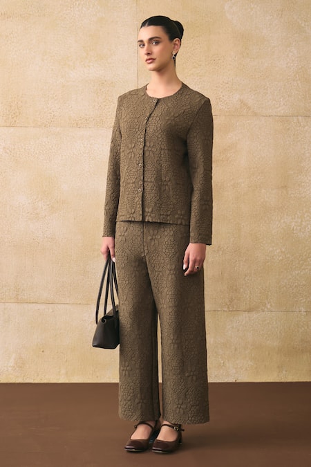 Pleats By Aruni Ganni Flower Textured Top & Pant Set 