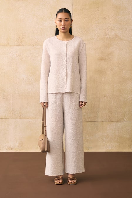 Pleats By Aruni Ganni Textured Pattern Top & Pant Set 