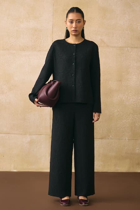 Pleats By Aruni Ganni Flower Pattern Top & Pant Set 