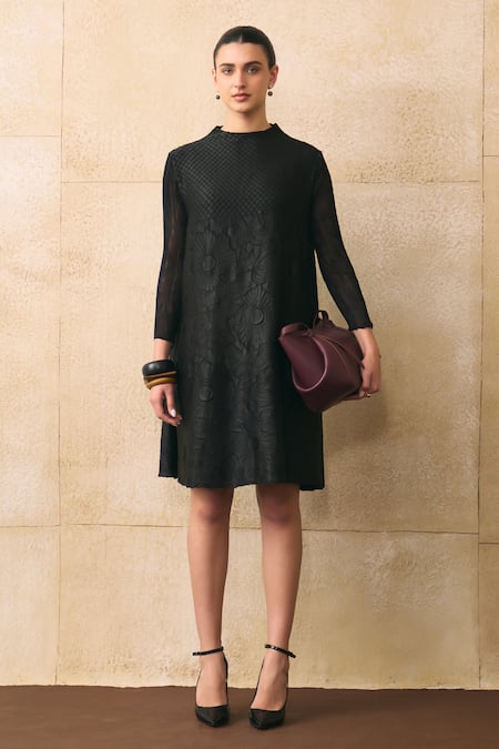 Pleats By Aruni Virtue Flower Textured Pattern A-Line Dress 