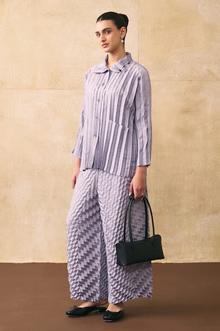 Pleats By Aruni Anatoni Pleated Crepe Shirt & Pant Set 