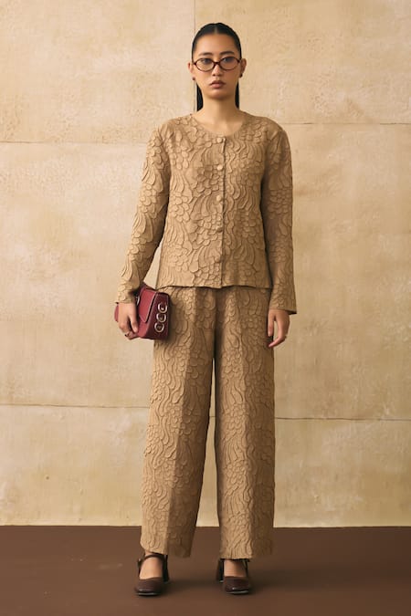 Pleats By Aruni Elnia Textured Crepe Top & Pant Set 