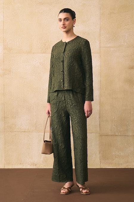 Pleats By Aruni Elnia Textured Crepe Top & Pant Set 