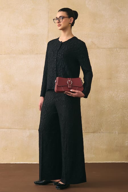 Pleats By Aruni Elnia Flower Textured Top & Pant Set 