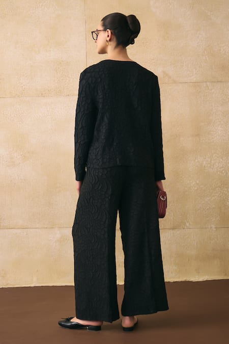 Pleats By Aruni Elnia Flower Textured Top & Pant Set 