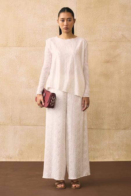 Pleats By Aruni Elnia Textured Pattern Top & Pant Set 