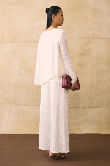 Pleats By Aruni Elnia Textured Pattern Top & Pant Set 