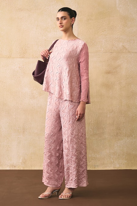 Pleats By Aruni Elnia Textured Top & Pant Set 