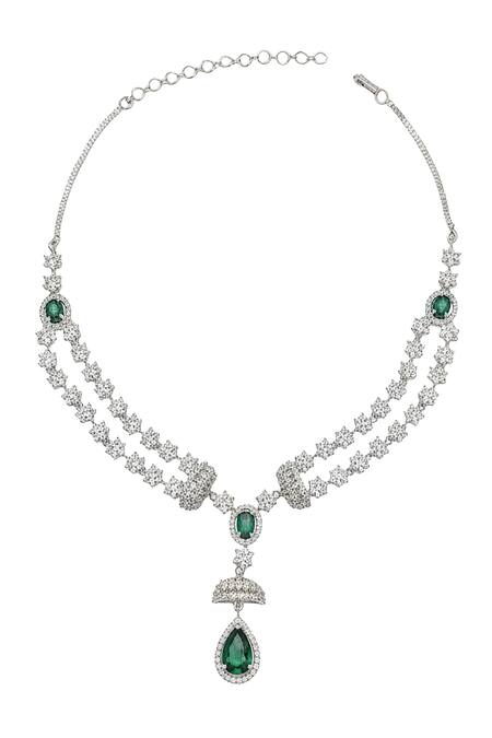 Minaki_Green Stones, Crystals Embellished Necklace Set_Online_at_Aza_Fashions