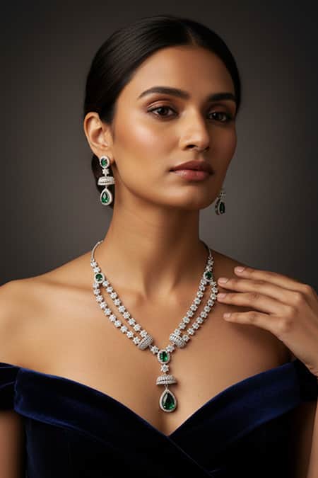 Minaki Stone Embellished Necklace Set 