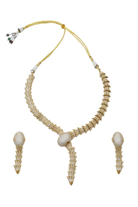 Minaki Asymmetric Stone Embellished Necklace Set 