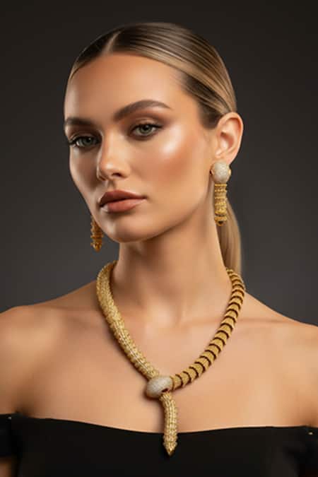 Minaki Asymmetric Stone Embellished Necklace Set 