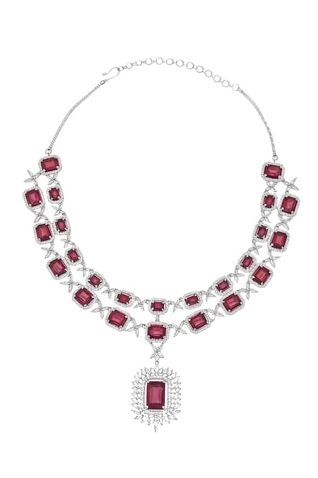Buy Minaki Red Stones Geometric Embellished Necklace Set Online at Aza Fashions Buy_Minaki_Red Stones Geometric Embellished Necklace Set _Online_at_Aza_Fashions