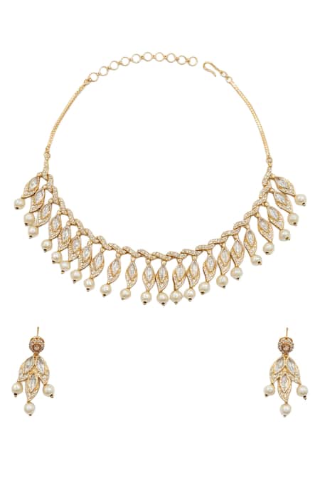 Minaki Pearl Embellished Necklace Set 